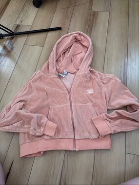 adidas Peach Pink Velour Zip-Up Hoodie